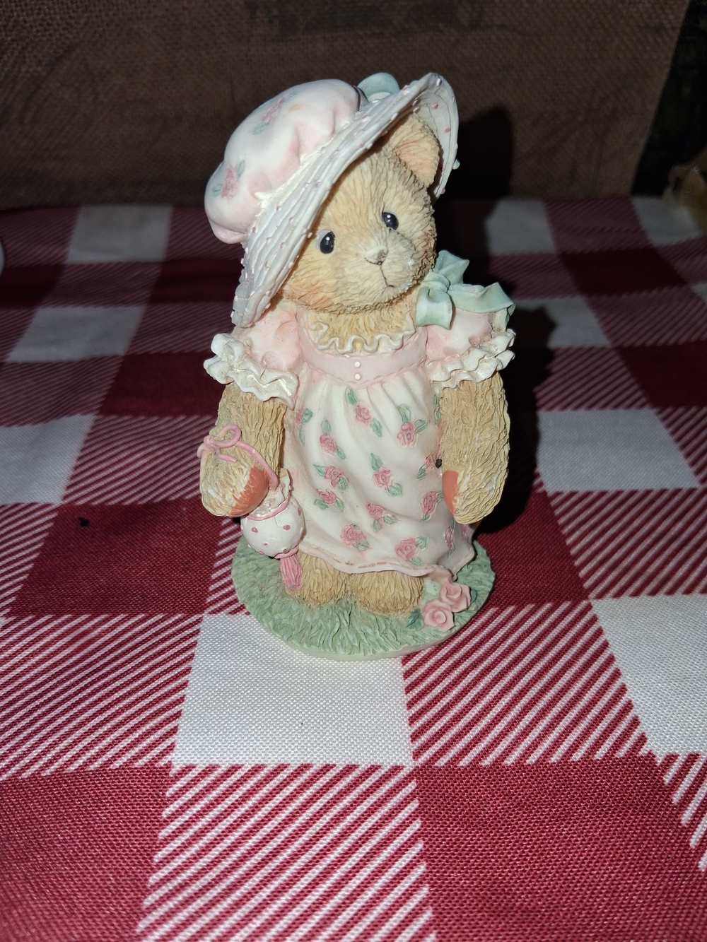 Cherished Teddies Figurine in Pink and Mint Dress